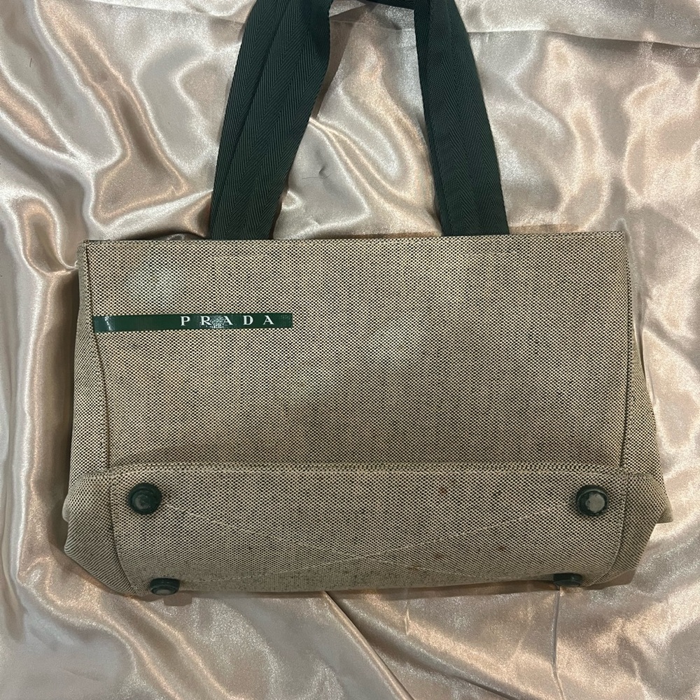 Prada Tan Tote with Green Straps